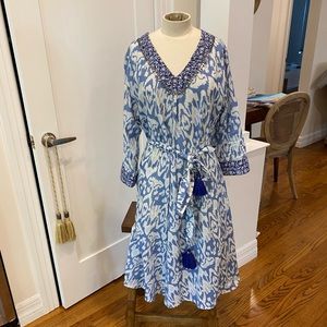 Bella Tu Dress Beaded Neckline Large 100% Cotton